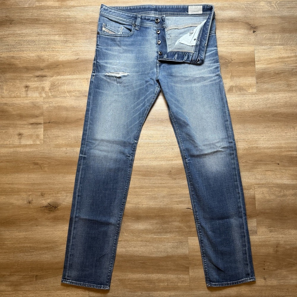 Diesel Buster Jeans Men 33x34 Blue Slim Tapered Stretch Distressed Faded 0850K